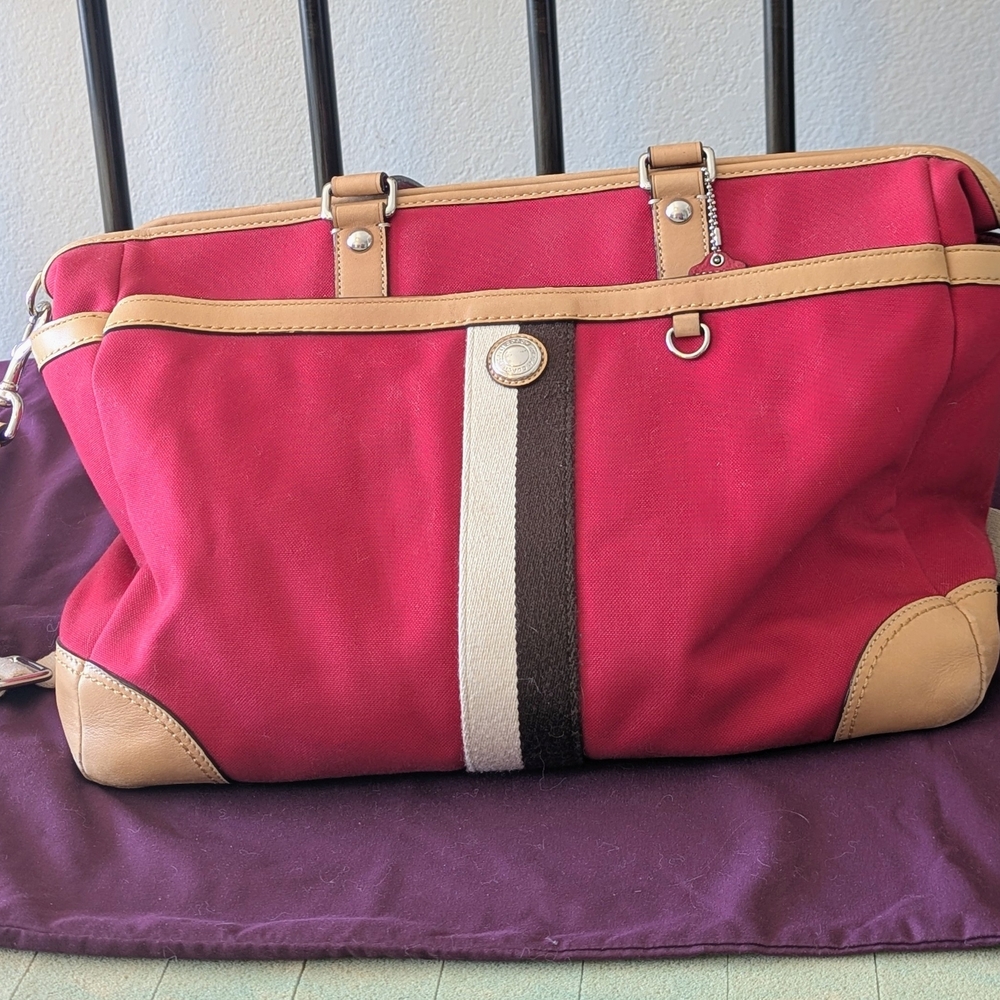 Coach Red and Tan Canvas Bag